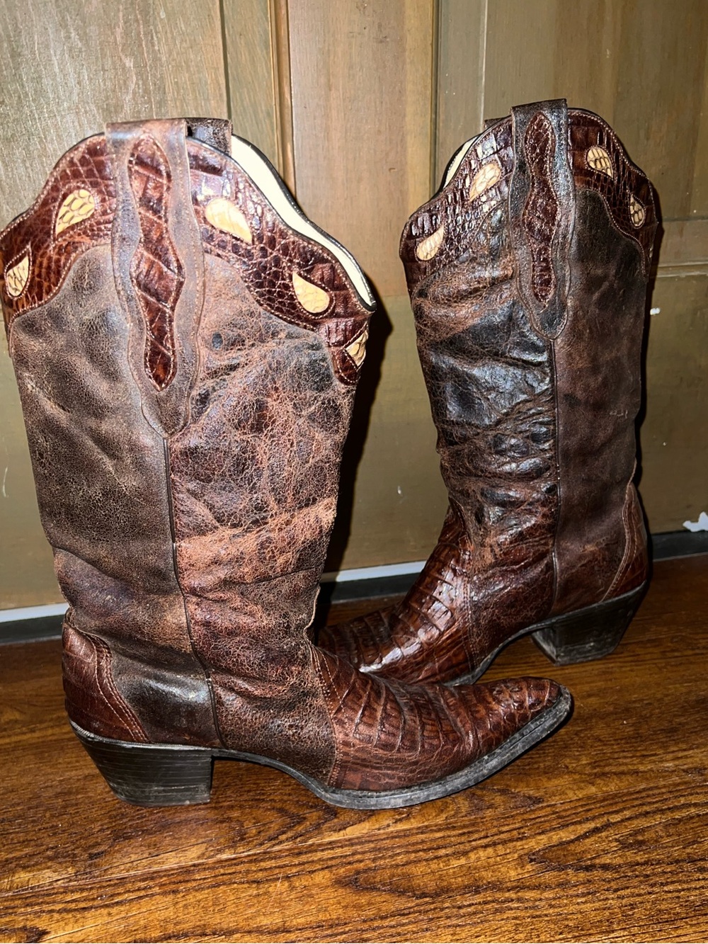 Buitre Brown Alligator Leather Western Tan Rodeo Cowboy Heeled Boots Size 10 - Picture 3 of 13